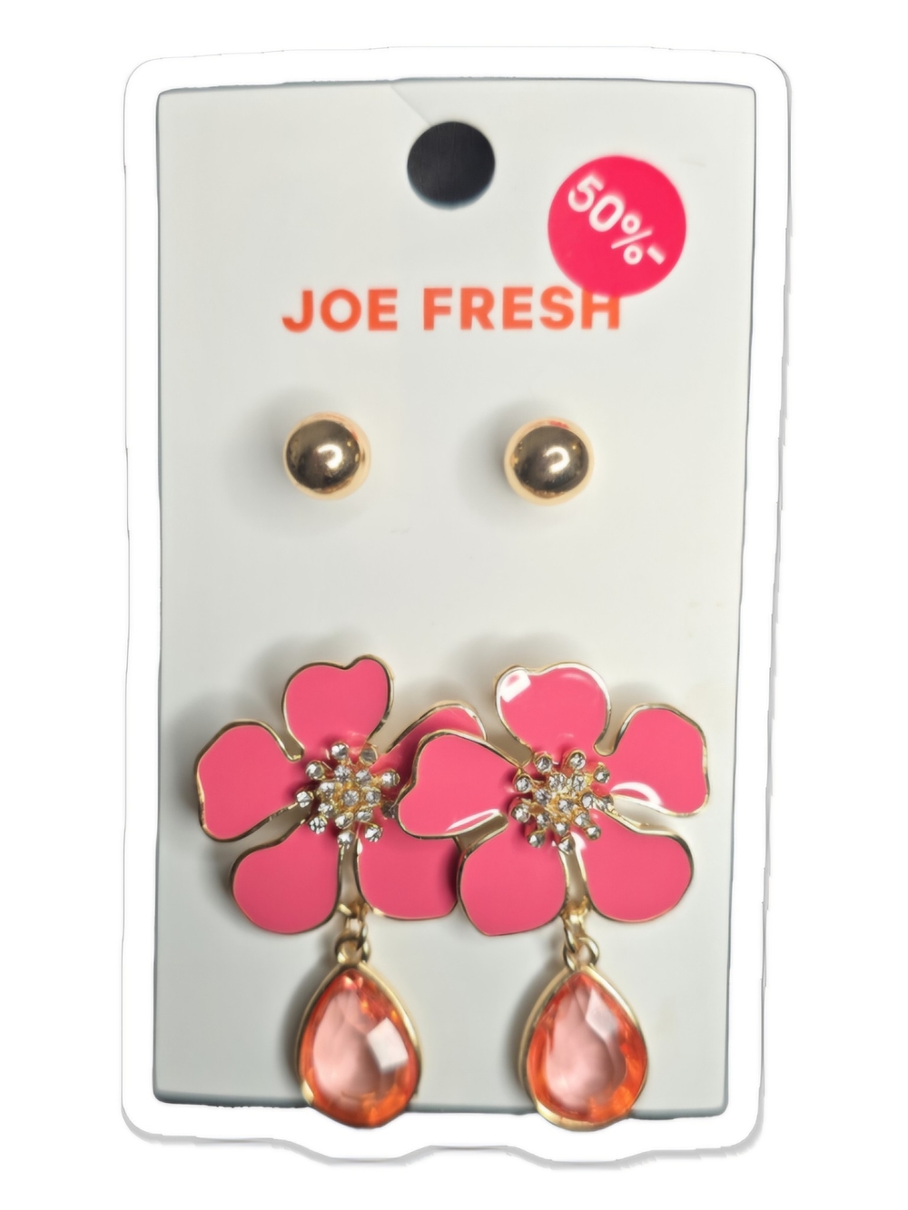 Joe Fresh Pink Floral Drop Earrings with Teardrop Dangles